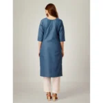 Generic Women's Casual 3-4 th Sleeve Embroidery Cotton Kurti Pant Set (Light Blue) - Image 6