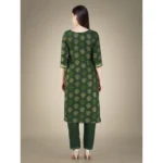 Generic Women's Casual 3-4 th Sleeve Embroidery Cotton Kurti Pant Dupatta Set (Dark Green) - Image 4
