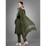 Generic Women's Casual 3-4 th Sleeve Embroidery Cotton Kurti Pant Dupatta Set (Dark Green) - Image 6