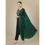 Generic Women's Casual 3-4 th Sleeve Embroidery Silk Blend Kurti Pant Dupatta Set (Dark Green) - Image 5