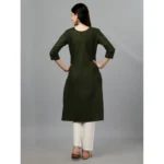 Generic Women's Casual 3-4 th Sleeve Embroidery Cotton Kurti (Dark Green) - Image 5