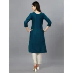 Generic Women's Casual 3-4 th Sleeve Embroidery Cotton Kurti (Blue ) - Image 5