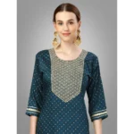Generic Women's Casual 3-4 th Sleeve Embroidery Silk Blend Kurti Pant Dupatta Set (Blue) - Image 4