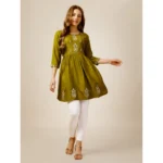 Generic Women's Casual 3-4 th Sleeve Embroidered Rayon Tunic Top (Green) - Image 6