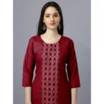 Generic Women's Casual 3-4 th Sleeve Embroidery Cotton Kurti (Maroon) - Image 2