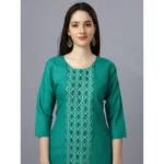 Generic Women's Casual 3-4 th Sleeve Embroidery Cotton Kurti (Light Green) - Image 3