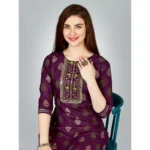 Generic Women's Casual 3-4 th Sleeve Embroidery Rayon Kurti Pant Set (Purple) - Image 4