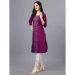 Generic Women's Casual 3-4 th Sleeve Embroidery Cotton Kurti (Purple) - Image 2