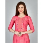 Generic Women's Casual 3-4 th Sleeve Embroidery Rayon Kurti Pant Set (Pink) - Image 4