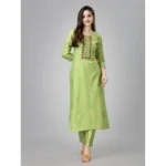 Generic Women's Casual 3-4 th Sleeve Embroidery Rayon Kurti Pant Set (Light Green) - Image 5