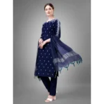 Generic Women's Casual 3-4 th Sleeve Embroidery Cotton Kurti Pant Dupatta Set (Dark Blue) - Image 4