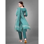 Generic Women's Casual 3-4 th Sleeve Embroidery Cotton Kurti Pant Dupatta Set (Teal) - Image 6
