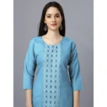 Generic Women's Casual 3-4 th Sleeve Embroidery Cotton Kurti (Light Blue) - Image 3