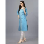 Generic Women's Casual 3-4 th Sleeve Embroidery Cotton Kurti (Light Blue) - Image 2