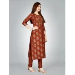 Generic Women's Casual 3-4 th Sleeve Embroidery Rayon Kurti Pant Set (Brown) - Image 5