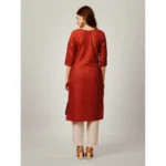 Generic Women's Casual 3-4 th Sleeve Embroidery Cotton Kurti Pant Set (Brown) - Image 6