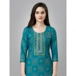Generic Women's Casual 3-4 th Sleeve Embroidery Rayon Kurti Pant Set (Green) - Image 4