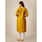 Generic Women's Casual 3-4 th Sleeve Embroidery Cotton Kurti Pant Set (Yellow) - Image 6
