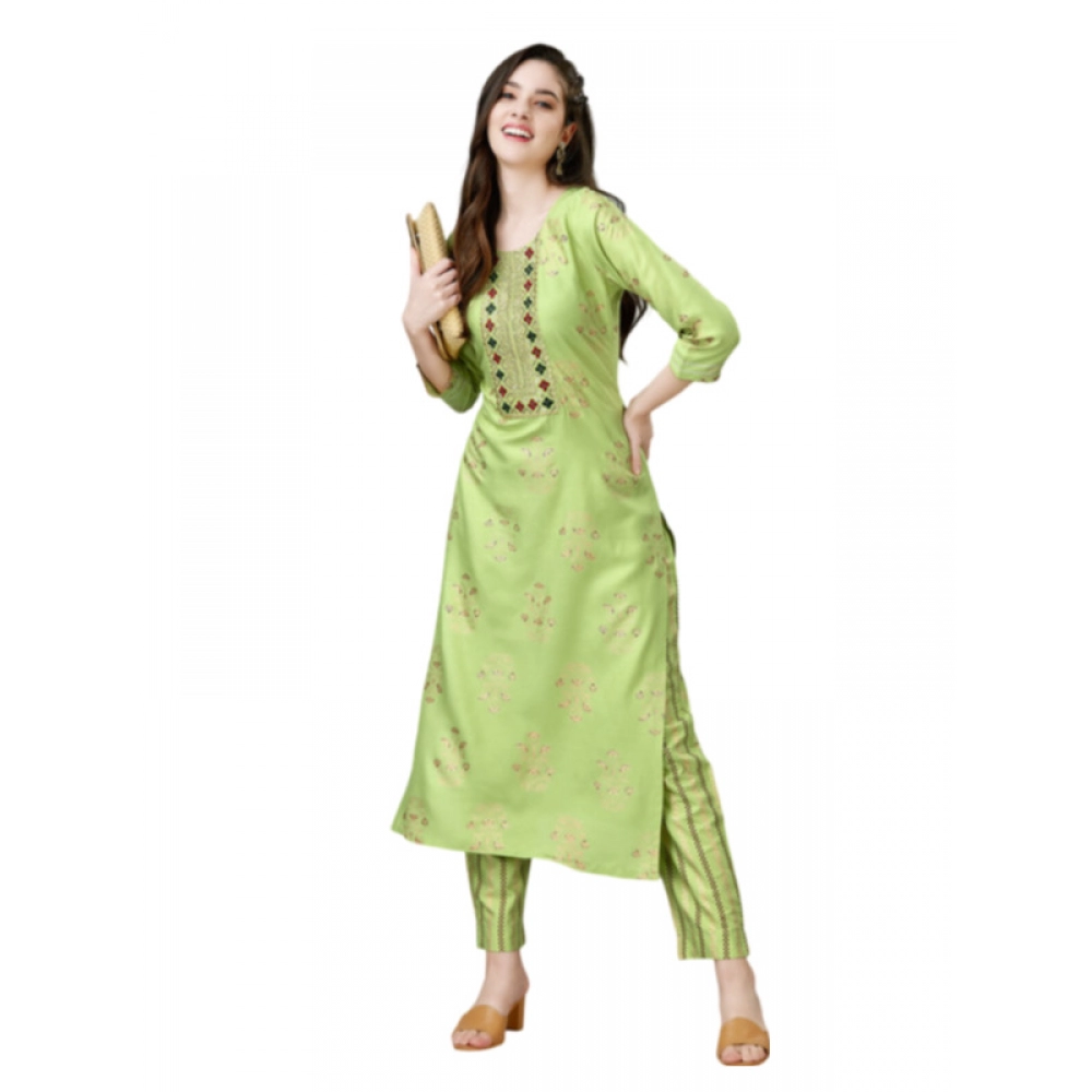 53695631304_94a63eb41c_o_d-1000x1000-1.webp Generic Women's Casual 3-4 th Sleeve Embroidery Rayon Kurti Pant Set (Light Green) - Image 1