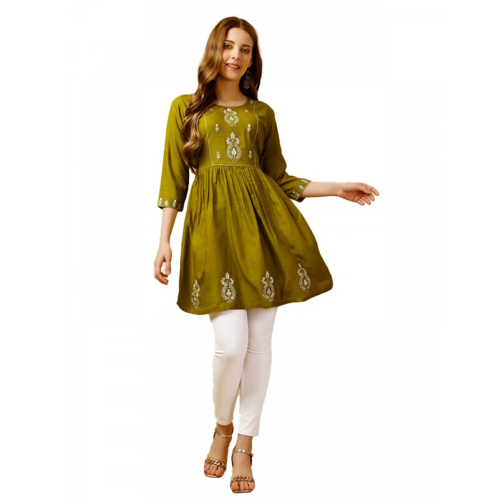 53695631399_7d0d6cf31d_o_d-1000x1000-1.webp Generic Women's Casual 3-4 th Sleeve Embroidered Rayon Tunic Top (Green) - Image 1