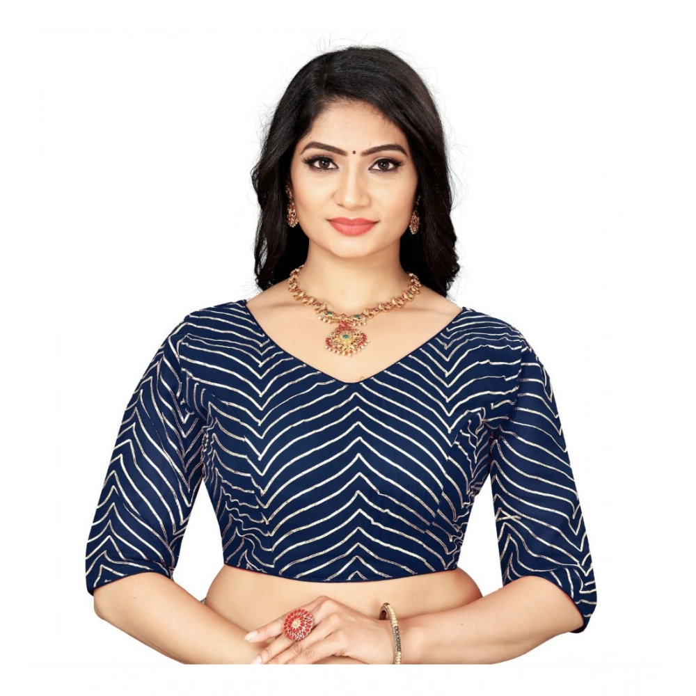 Navy Blue Georgette Embroidered Readymade Blouse for Women