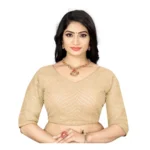 Cream Georgette Embroidered Readymade Blouse for Women