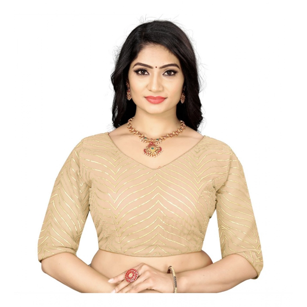 Cream Georgette Embroidered Readymade Blouse for Women