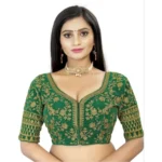 Green Velvet Embroidered Readymade Blouse for Women