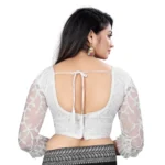 Generic Women's Nylon Net Embroidery Readymade Blouse (White, Size: Free Size) - Image 3