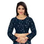 Generic Women's Velvet Embroidery Readymade Blouse (Navy Blue, Size: Free Size)