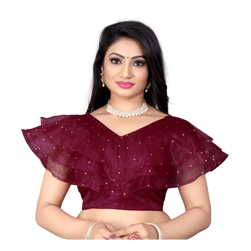 Purple Nylon Diamond Work Blouse for Women