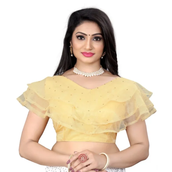 Beige Nylon Diamond Work Readymade Blouse