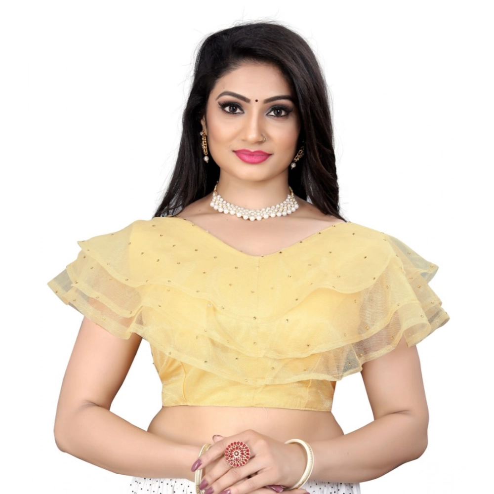 Beige Nylon Diamond Work Blouse for Women