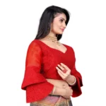 Generic Women's Organza Embroidery Readymade Blouse (Red, Size: Free Size) - Image 2