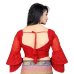 Generic Women's Organza Embroidery Readymade Blouse (Red, Size: Free Size) - Image 4