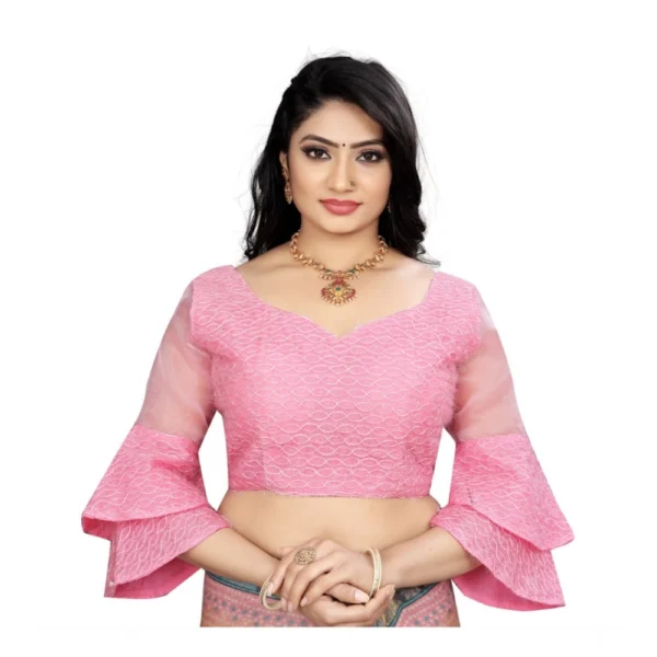 Pink Organza Embroidery Blouse for Women