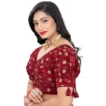 Generic Women's Jimmy Choo Embroidery Readymade Blouse (Maroon, Size: Free Size) - Image 3