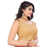 Generic Women's Satin Embroidery Readymade Blouse (Beige, Size: Free Size) - Image 3