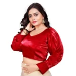 Generic Women's Organza Plain Readymade Blouse (Red, Size: Free Size) - Image 3