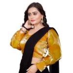 Generic Women's Organza Plain Readymade Blouse (Mustard, Size: Free Size) - Image 3