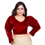 Maroon Organza Plain Long Sleeve Readymade Blouse for Women