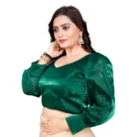 Generic Women's Organza Plain Readymade Blouse (Green, Size: Free Size) - Image 3