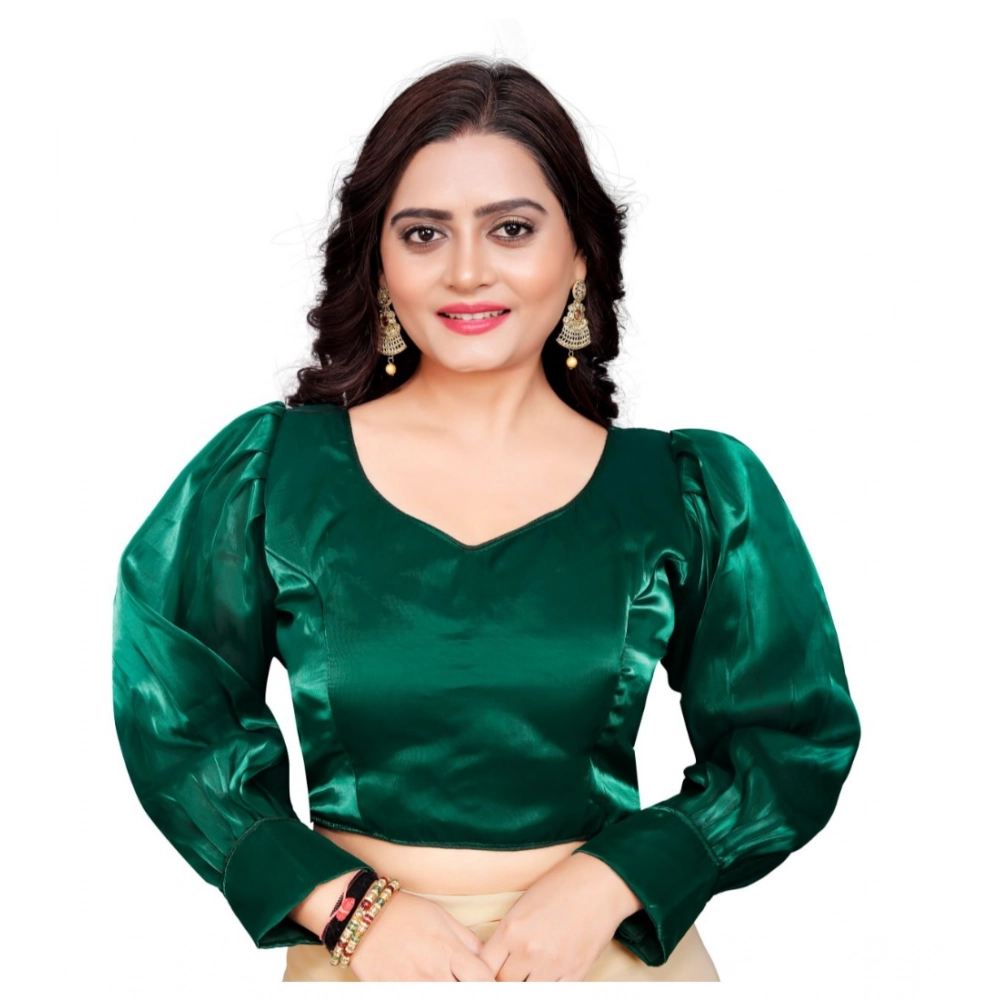 Green Organza Plain Readymade Blouse for Women