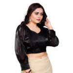 Generic Women's Organza Plain Readymade Blouse (Cream, Size: Free Size) - Image 2