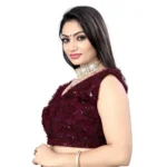 Generic Women's Nylon Net Sequins Readymade Blouse (Maroon, Size: Free Size) - Image 3