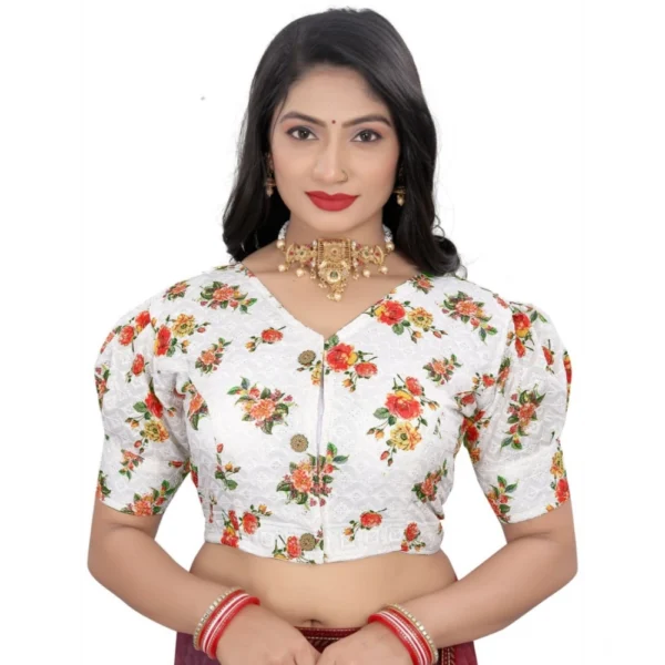 Orange Floral Cotton Blend Blouse for Women