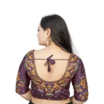 Generic Women's Malai Silk Floral Readymade Blouse (Purple, Size: Free Size) - Image 3