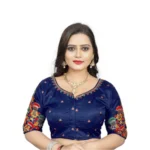 Women's Navy Blue Malai Silk Floral Blouse