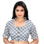 Women's Grey Cotton Blend Checks Blouse