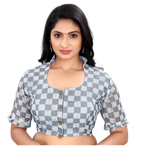 Women's Grey Cotton Blend Checks Blouse
